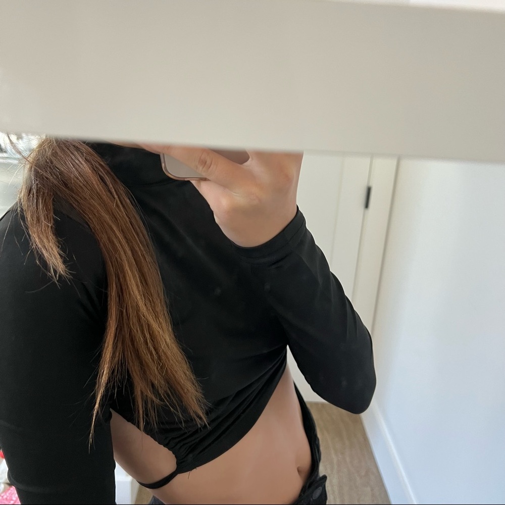 Black Long Sleeve Top With Open Back And Tie